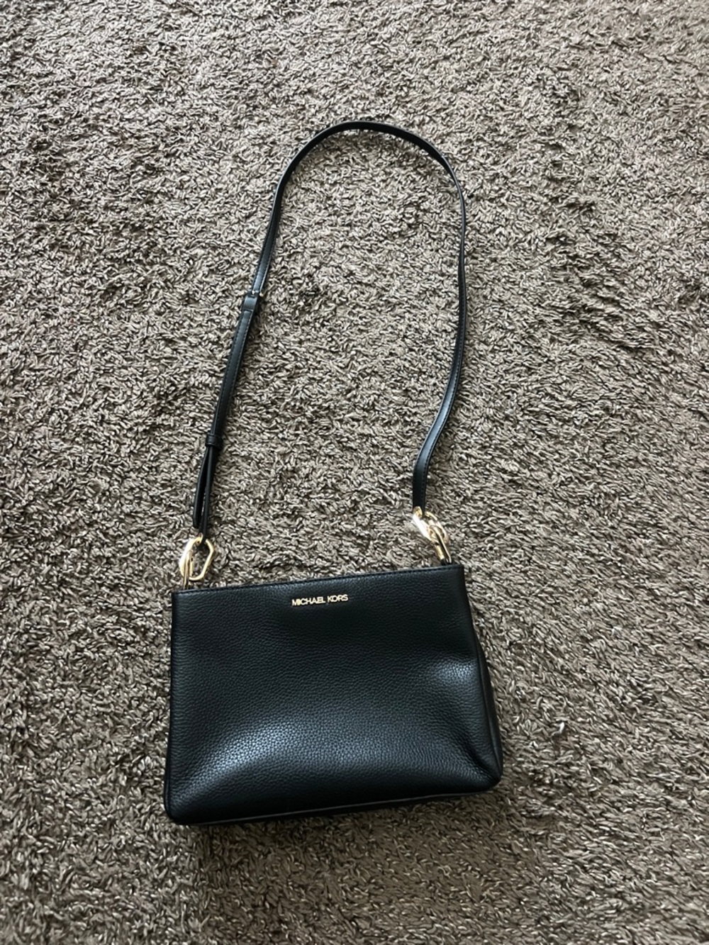 Michael Kors Black Pebbled Leather Shoulder Bag with Gold Hardware